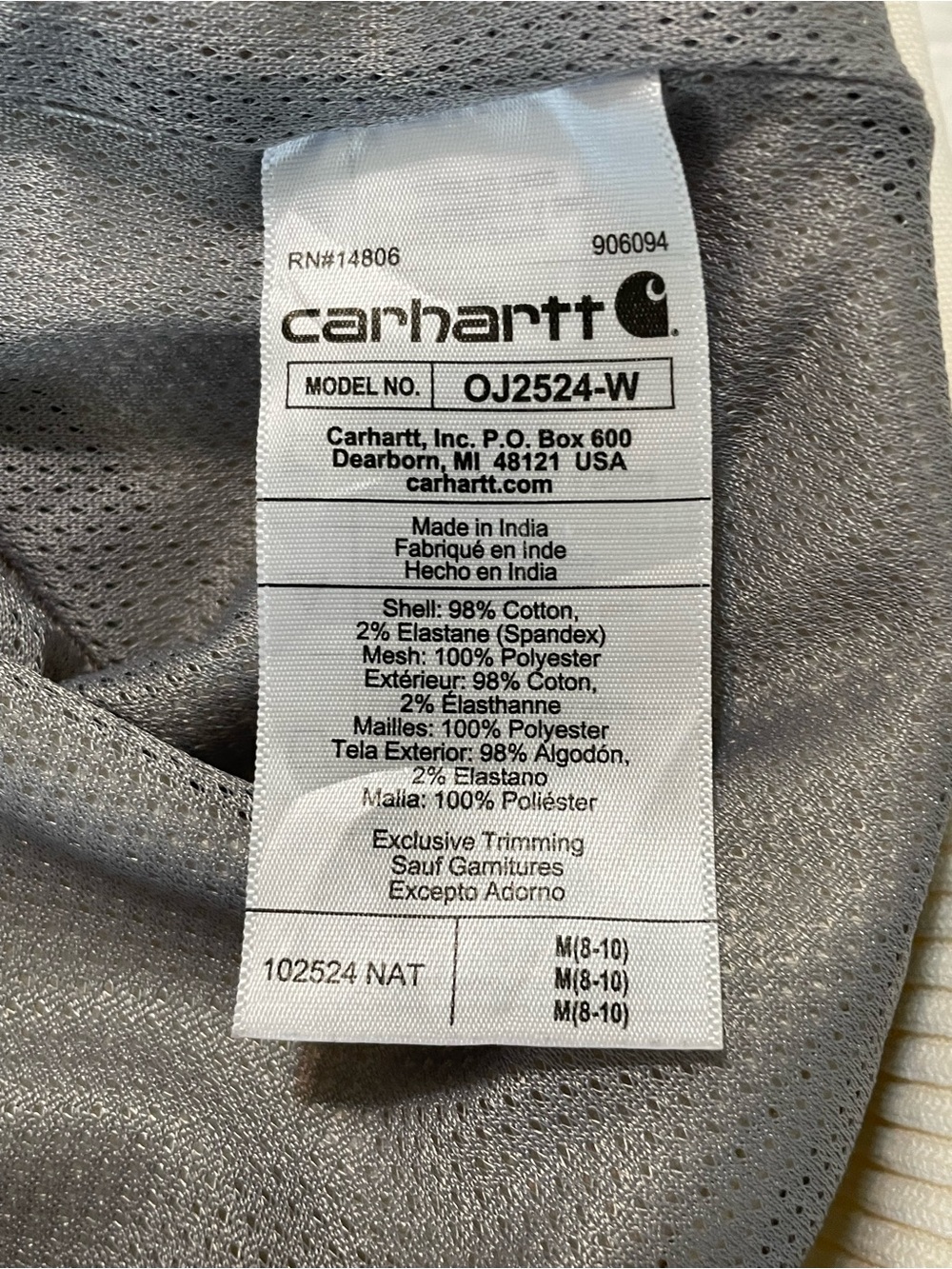 CARHARTT Women’s Crawford Bomber Jacket Coat, Ivory, Zip Up, SIZE S - Picture 8 of 11